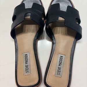 Steve Madden Black Leather Slide Sandals